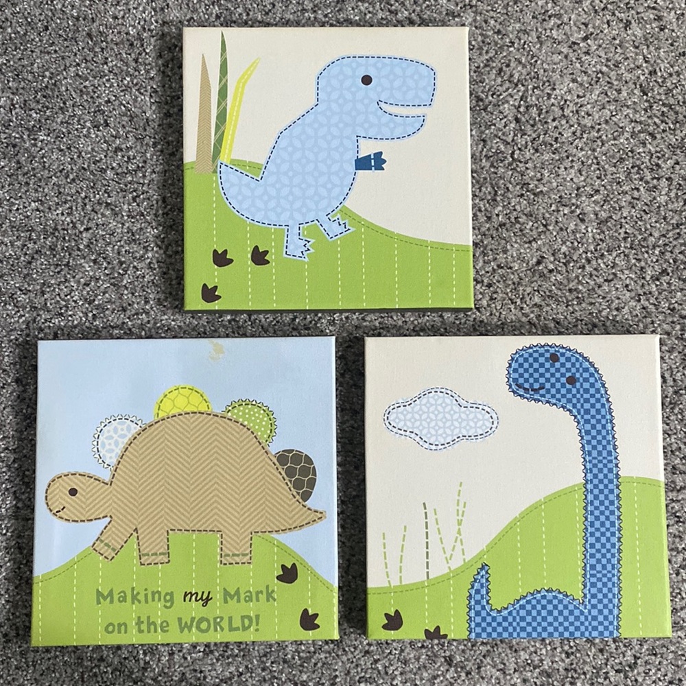 10 inch set of three dinosaur nursery wall decor